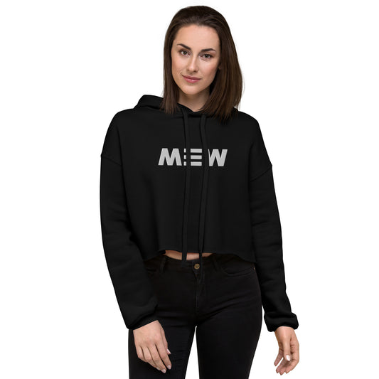 Mew Crop Hoodie White text